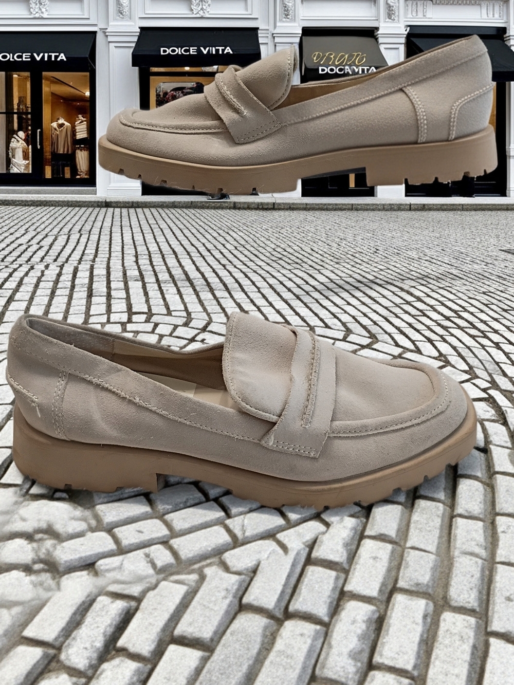 Dolce Vita Elias Dune Taupe Suede Lug Sole Penny Loafers 8.5